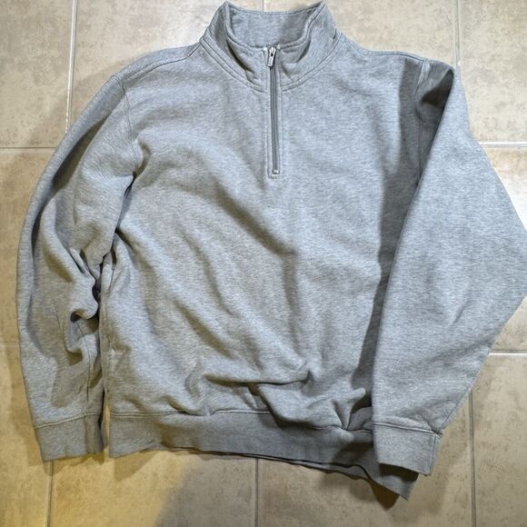 LL Bean Sweatshirt Men's Medium Regular‎ Grey Quarter Zip Long Sleeve - Picture 1 of 7